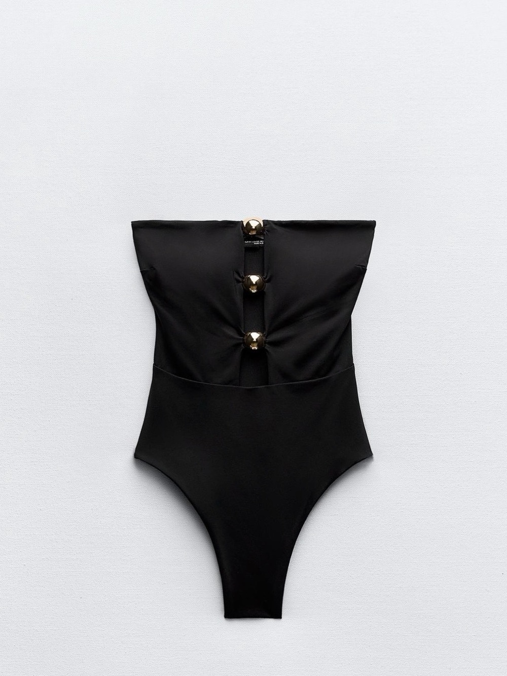 Zara Black Strapless One-Piece Swimsuit with Gold Buttons